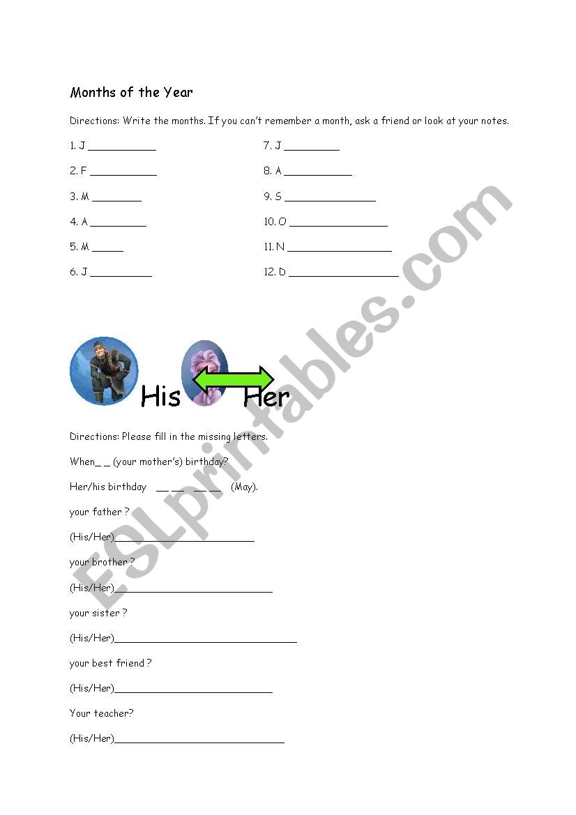 Whens his or her birthday? worksheet