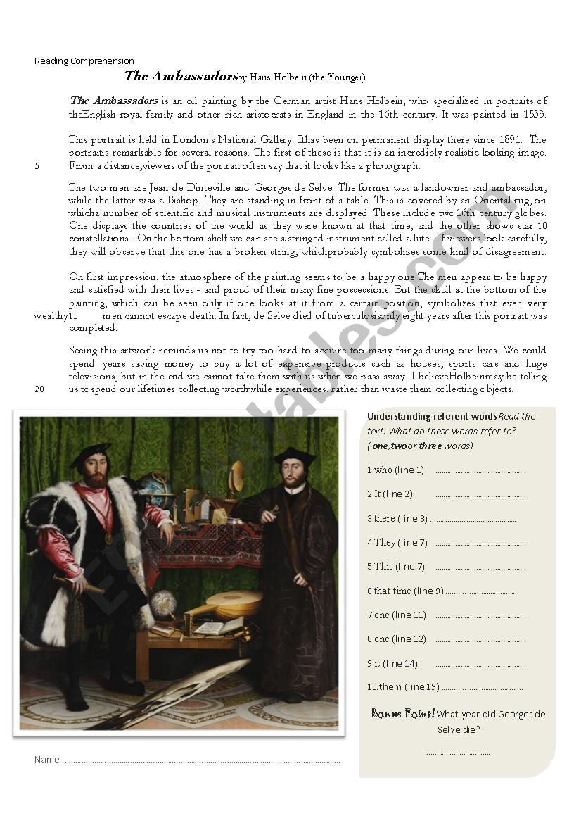Art Appreciation Reading: The Ambassadors by Holbein