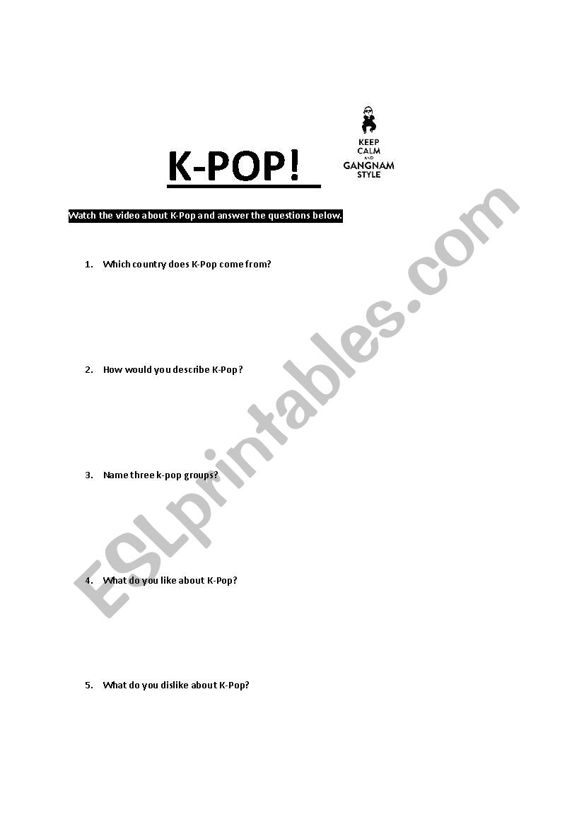 K-Pop worksheet