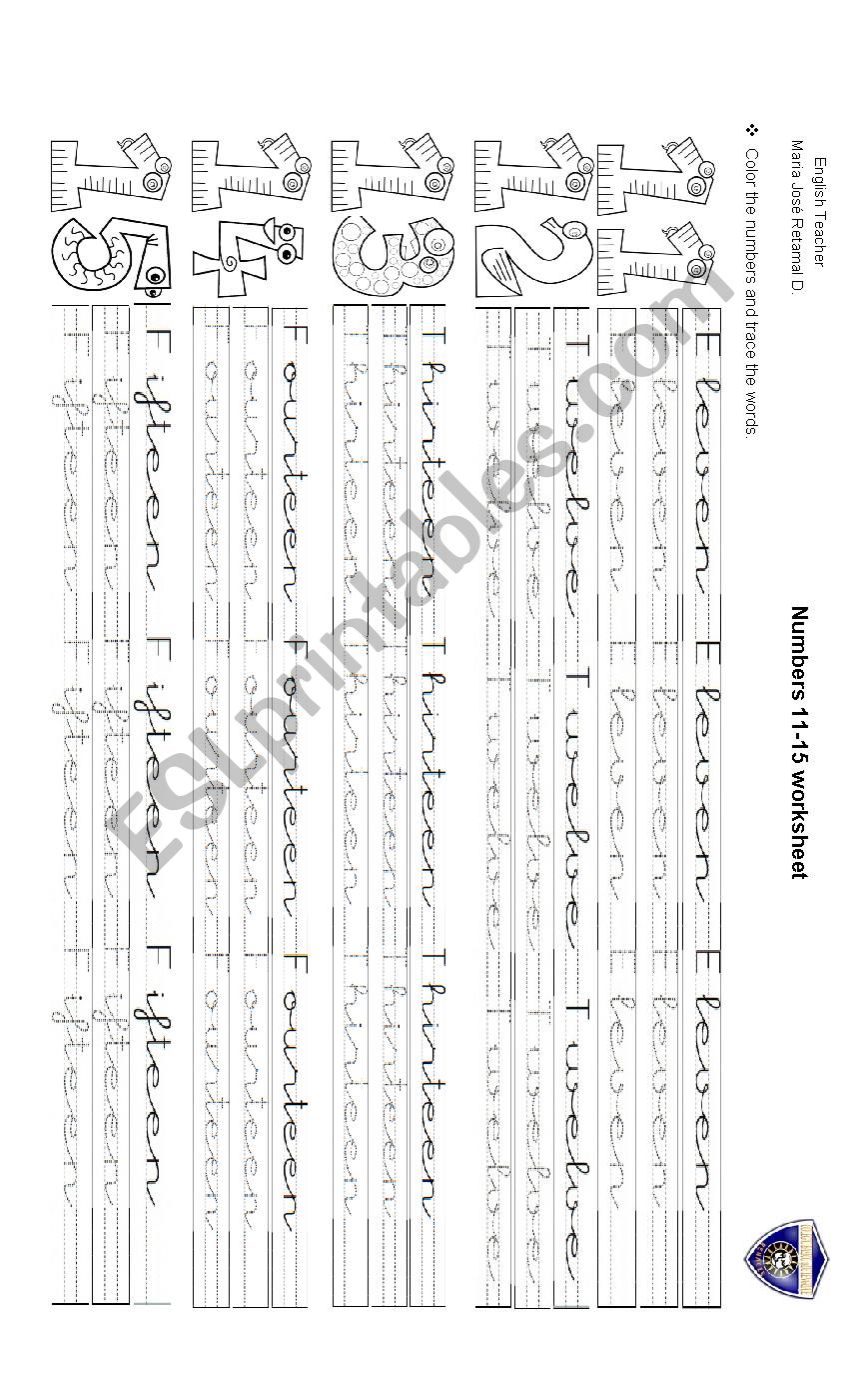 numbers 11-15 worksheet