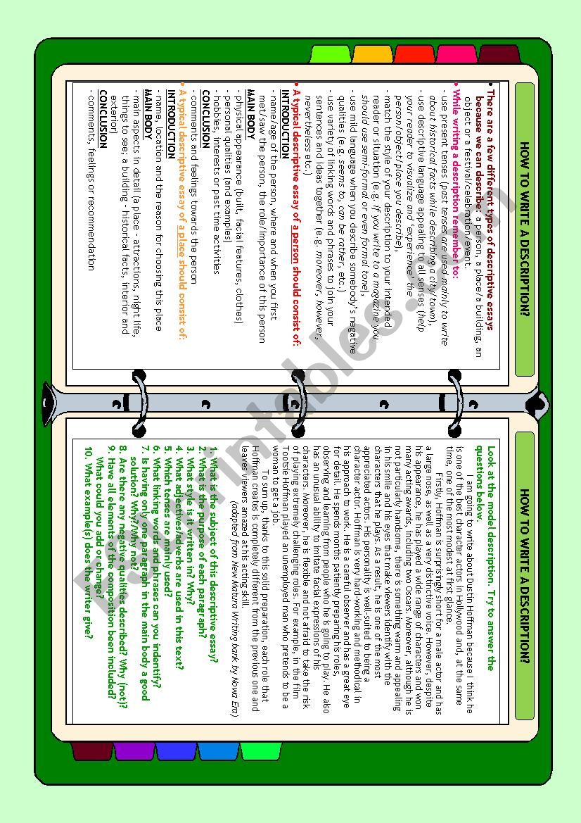 HOW TO WRITE A DESCRIPTION? worksheet