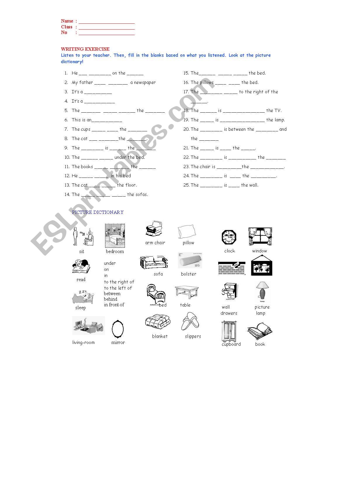 Writing exercise through dictation (2 pages)
