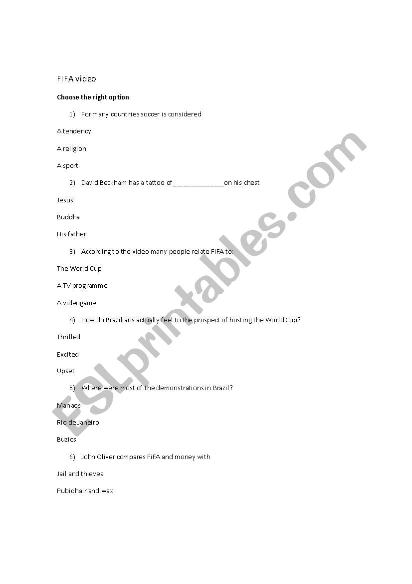 FIFA video worksheet