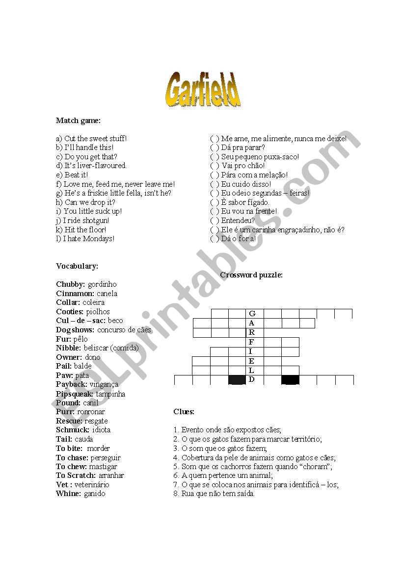 Garfield the Movie Game worksheet