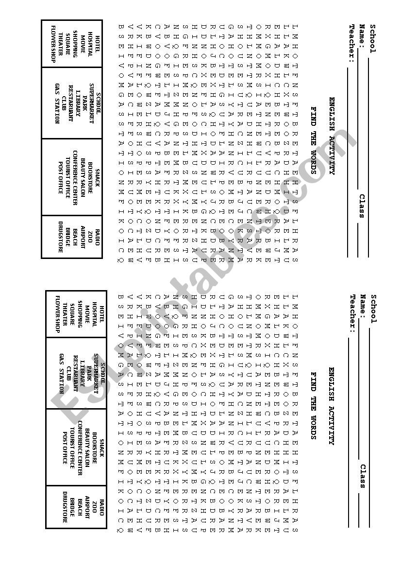 Places worksheet