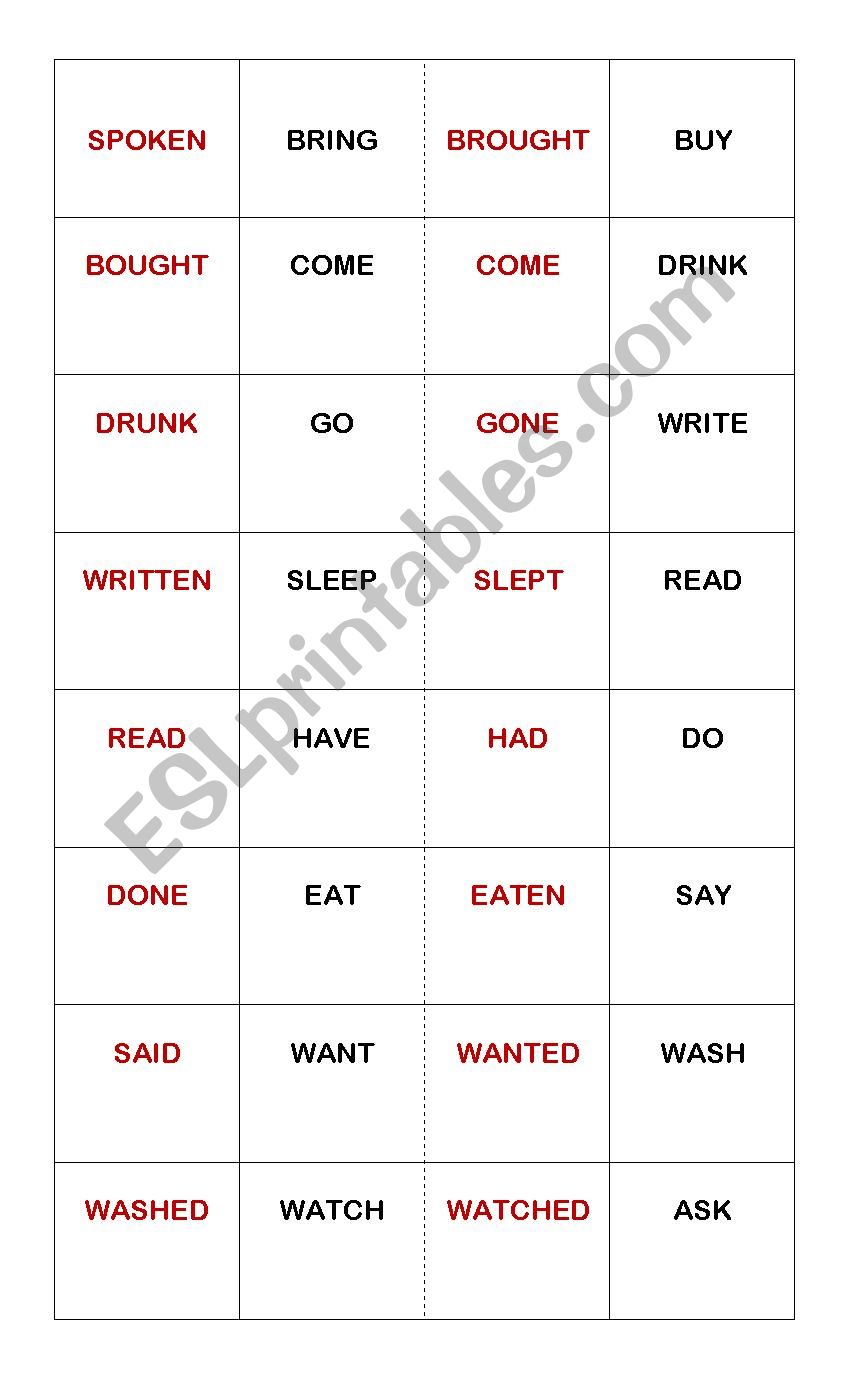 Past Participle Verbs Domino worksheet
