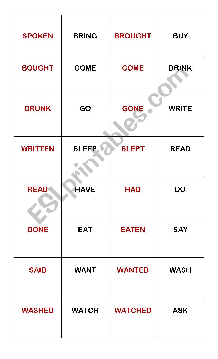 Past Participle Verbs Domino worksheet