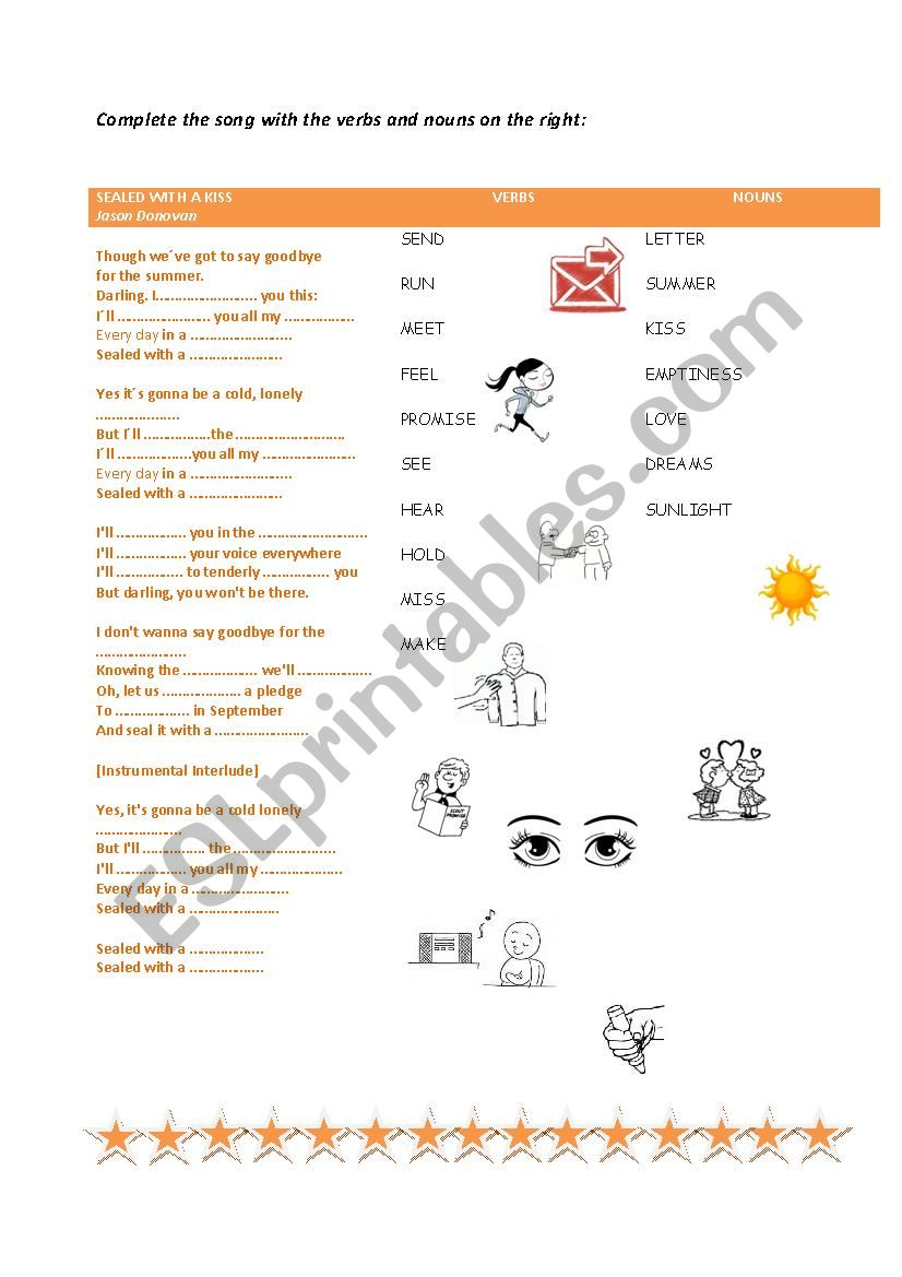 Sealed with a kiss worksheet