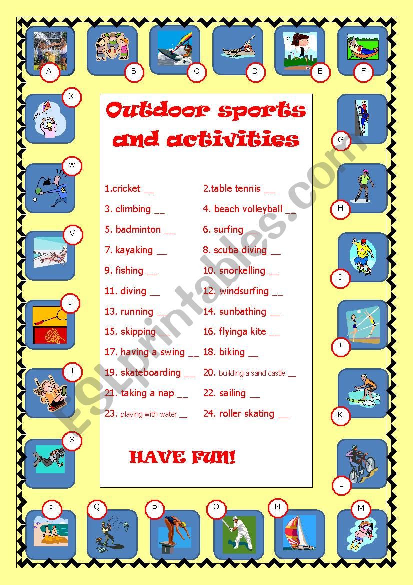 Outdoor sports and activities worksheet