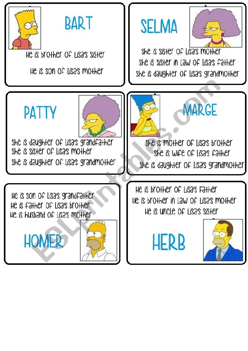 Simpsons Family Game worksheet
