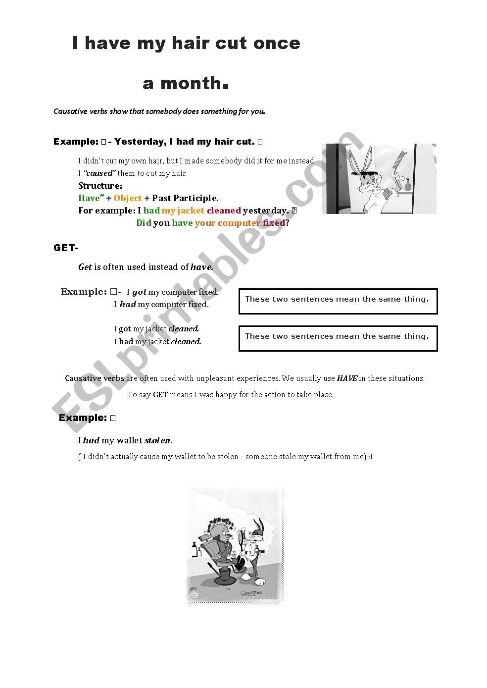 Passive Causative Sentences worksheet