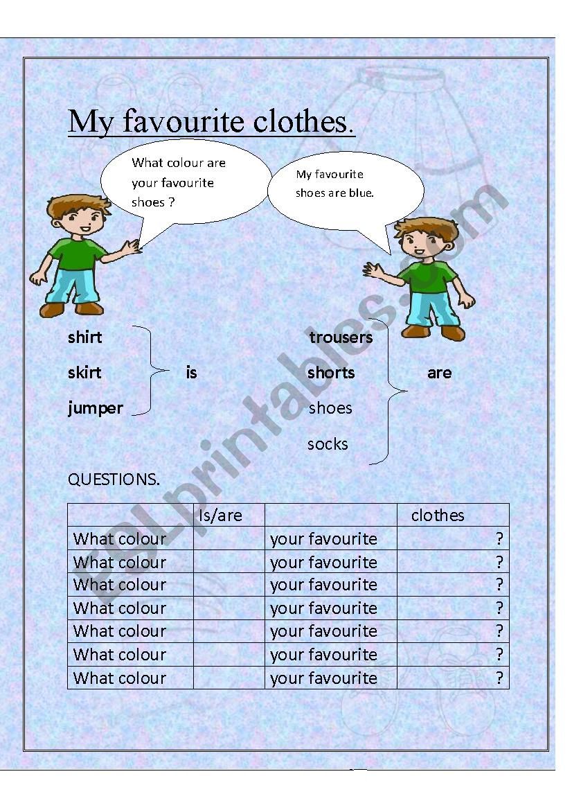 My favourite clothes. worksheet