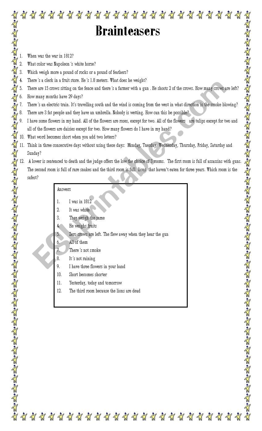 Brainteasers worksheet