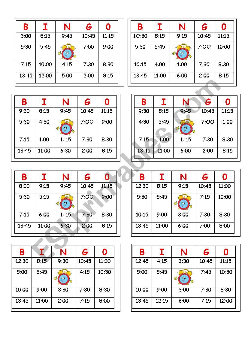 Telling Time - BINGO worksheet