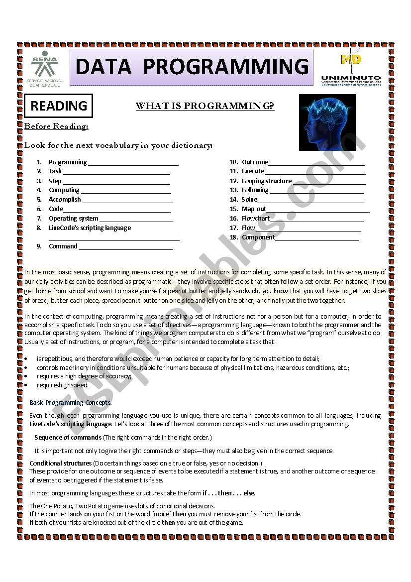 WHAT IS PROGRAMMING - SYSTEM ENGINEERING WORKSHEET