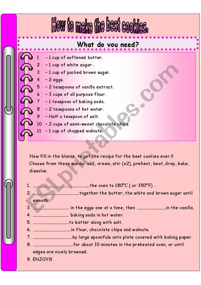 How to make the best cookies. worksheet