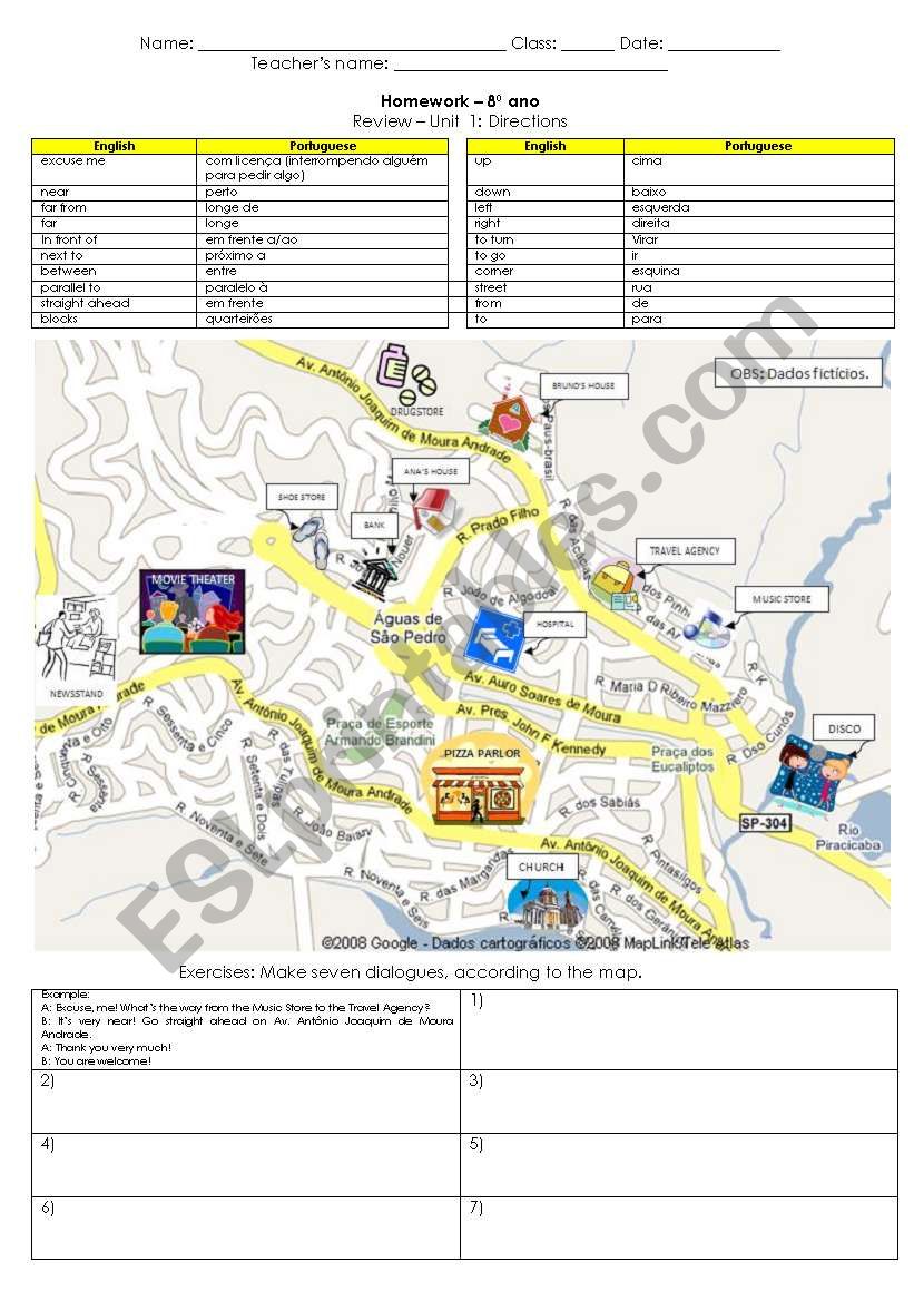 Directions and Locations worksheet