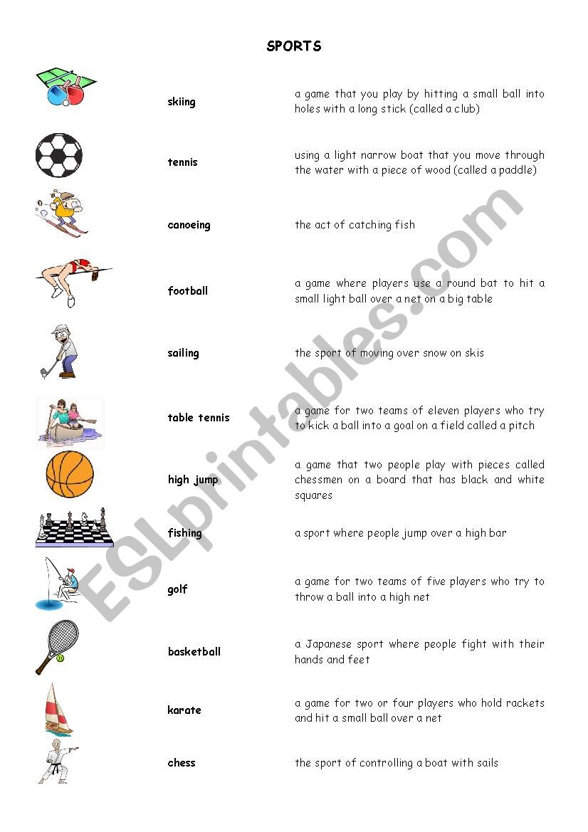 sports worksheet