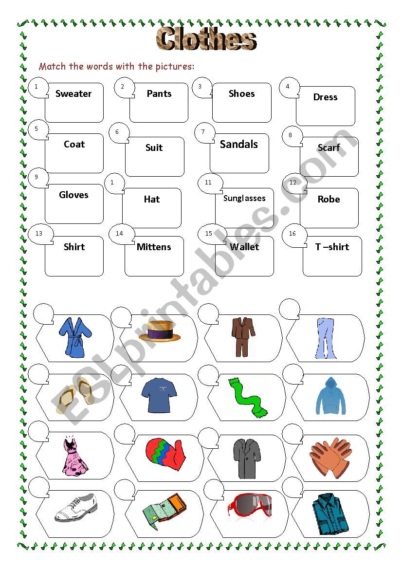 Clothes worksheet