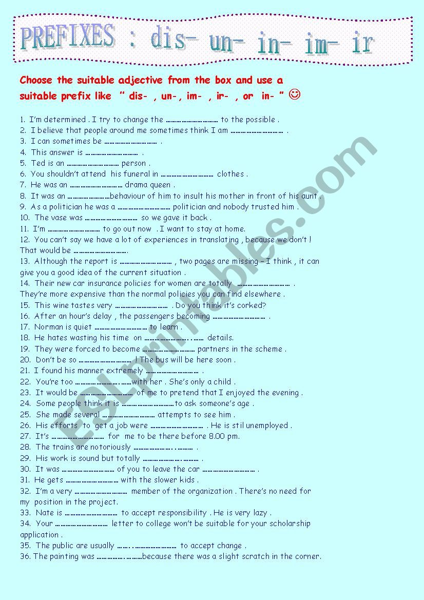prefix worksheet