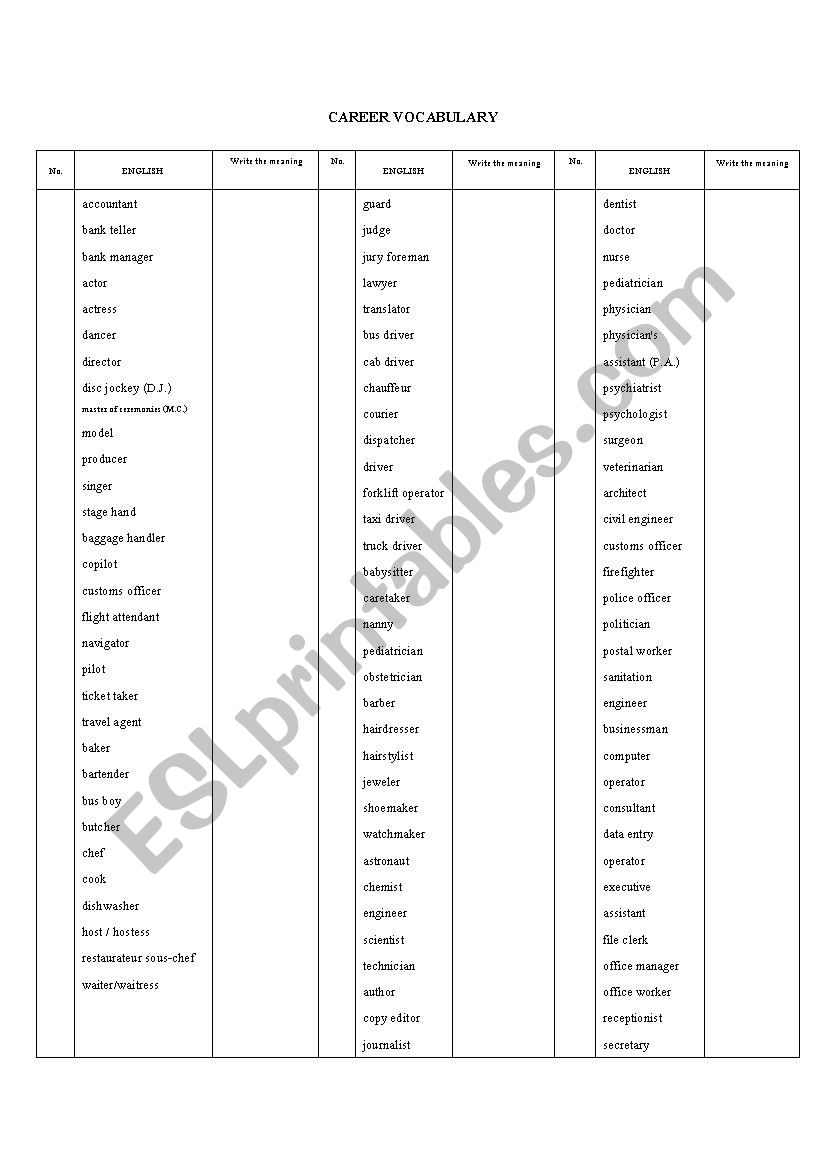 job worksheet