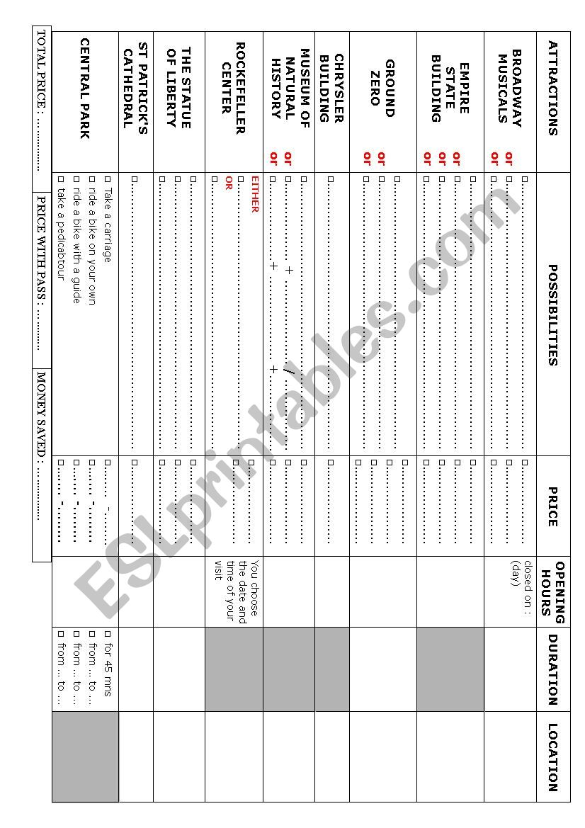 Activities in New York  worksheet