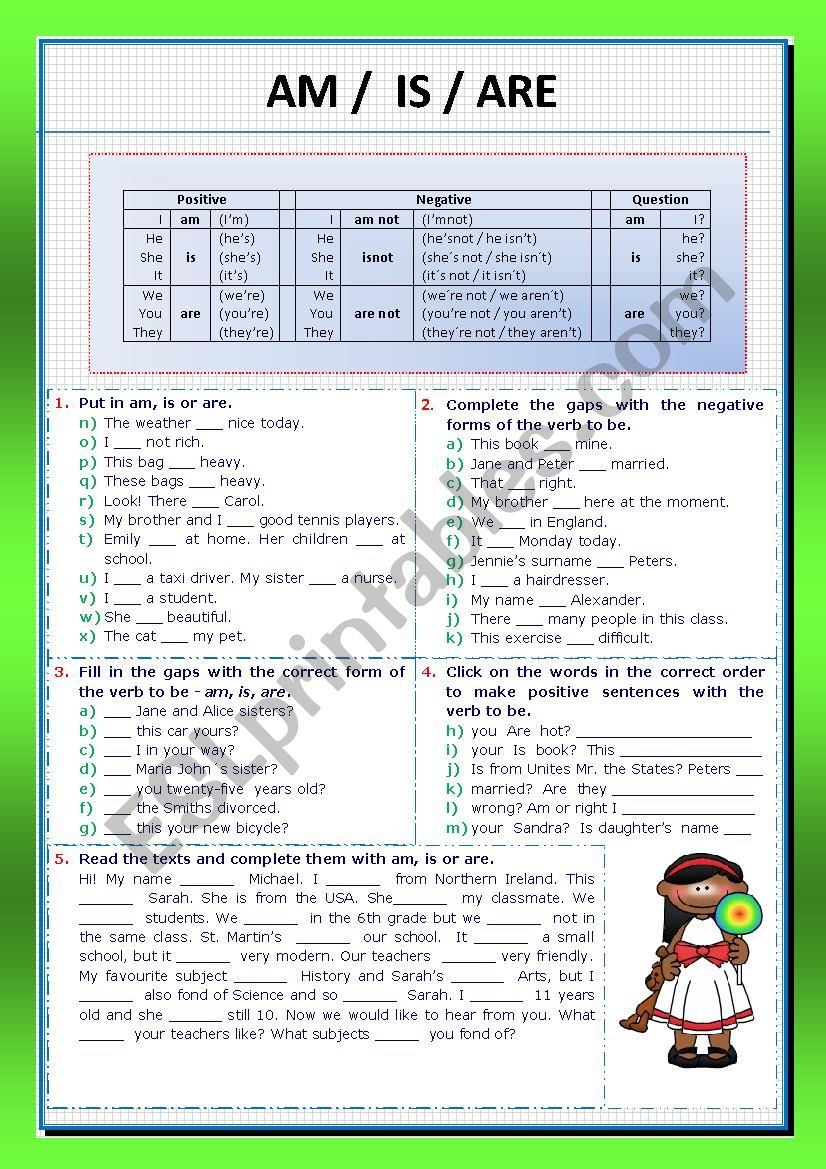 Am Is Are ESL Worksheet By Yerela