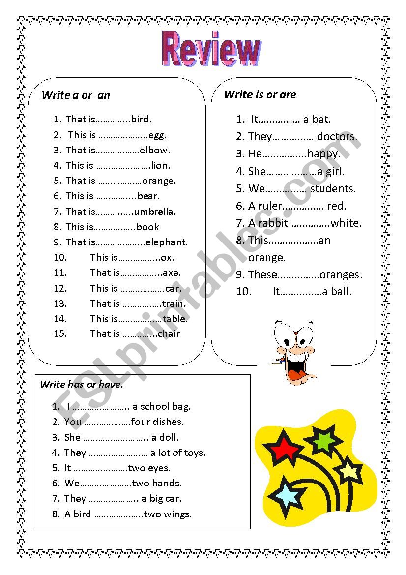 a/an  this/that  is/are worksheet