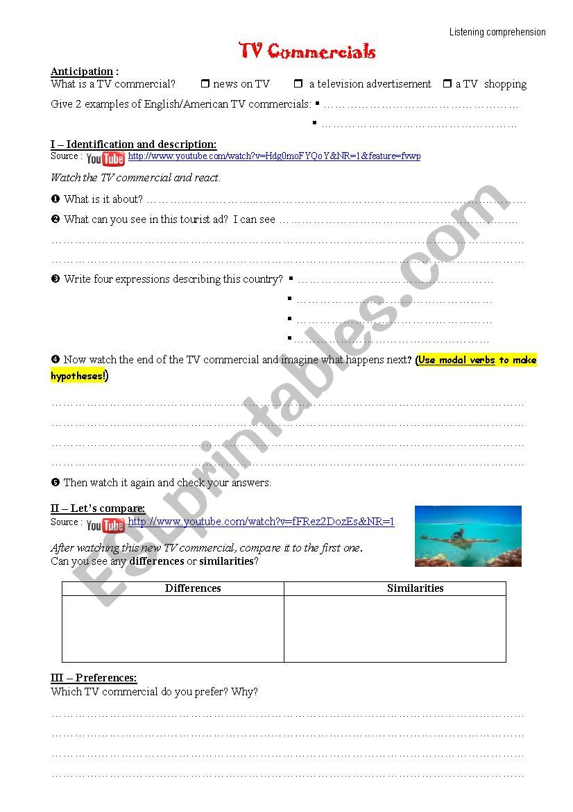 Australian TV commercials worksheet