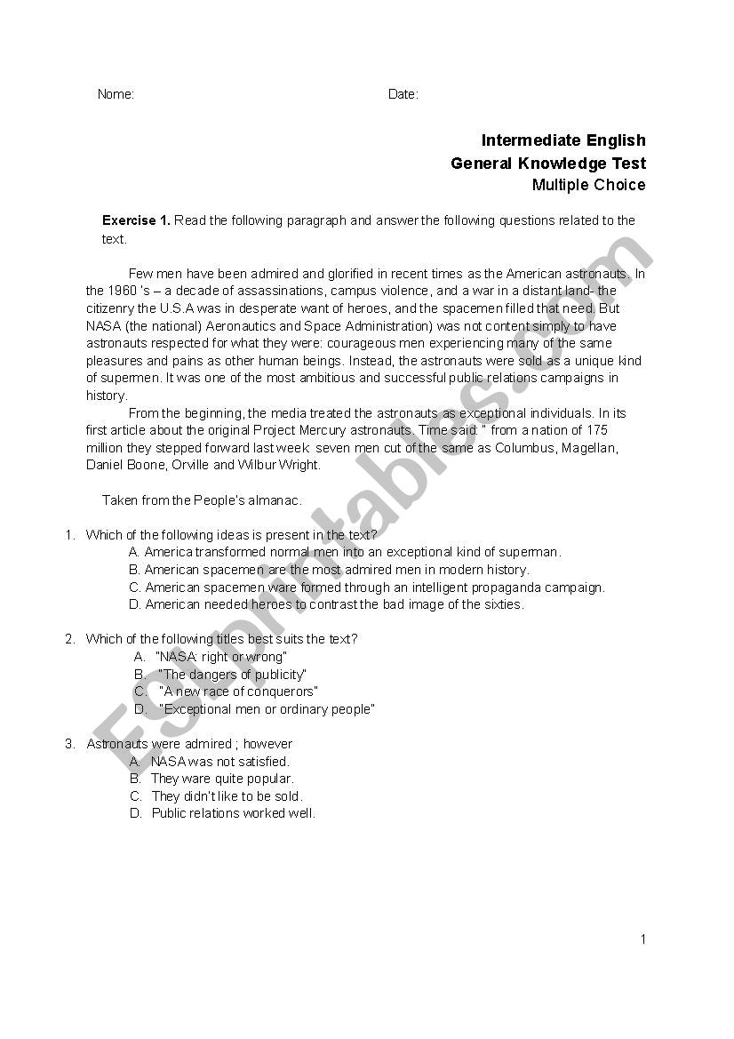 General Knowledge Intermediate English