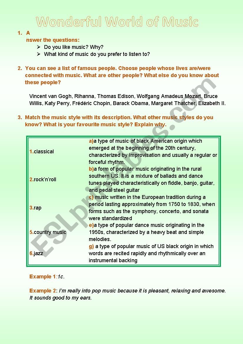 Wonderful World of Music worksheet