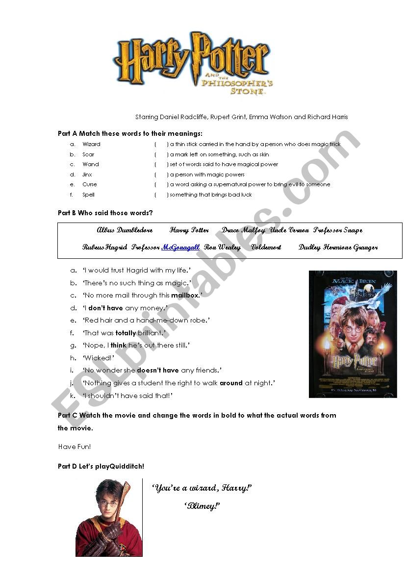 Harry Potter and the Philosophers stone: Movie Activity