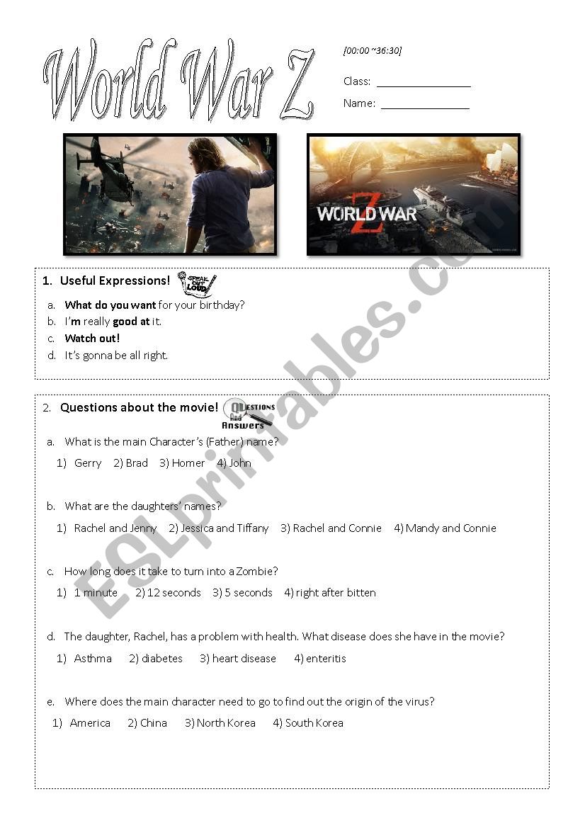 World War Z worksheet 1  worksheet