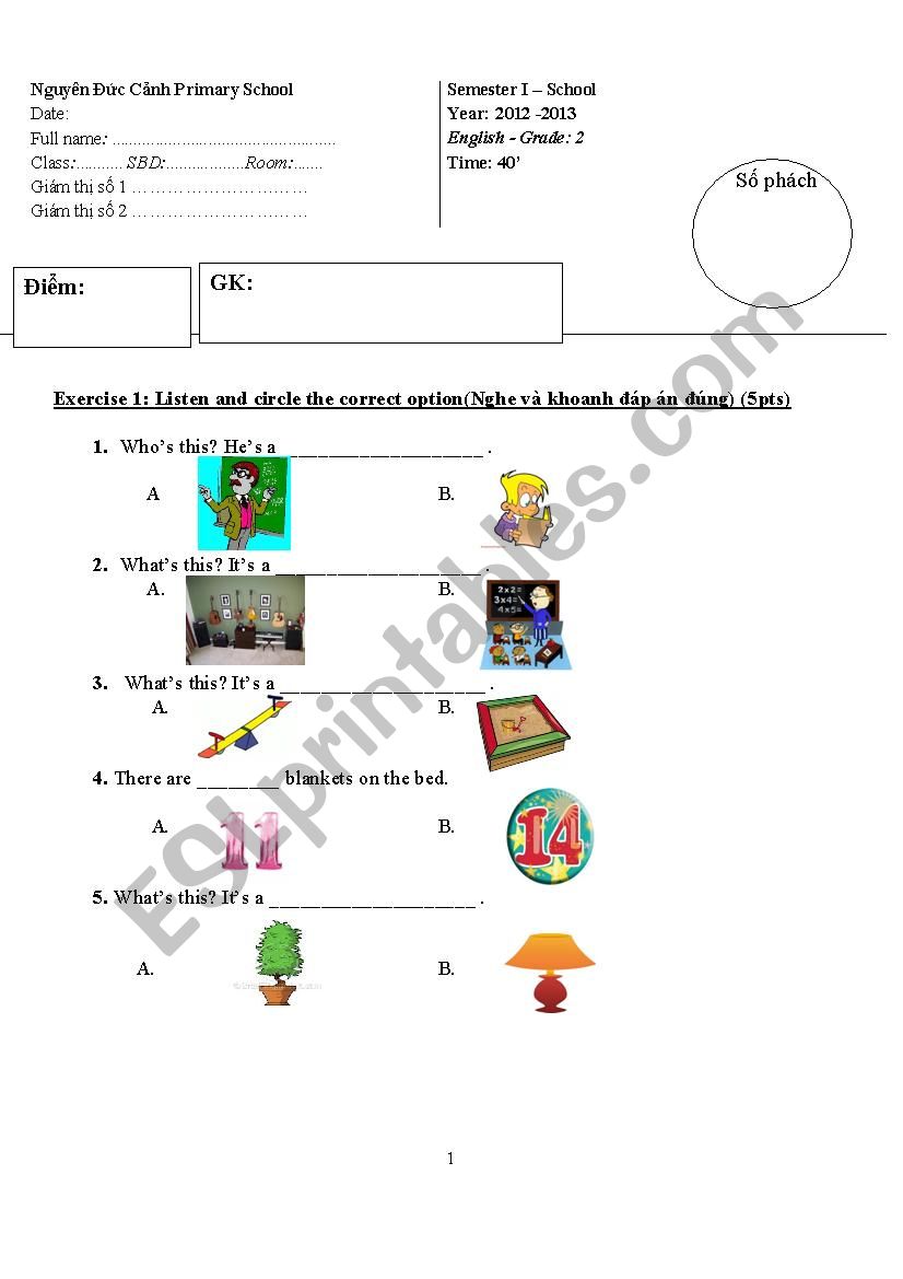 test for grade 2 worksheet