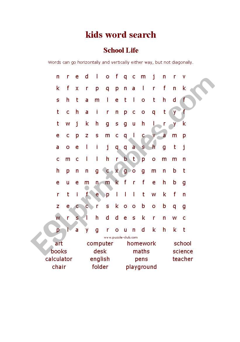 Wordsearch worksheet