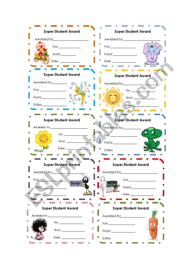 Super student award worksheet