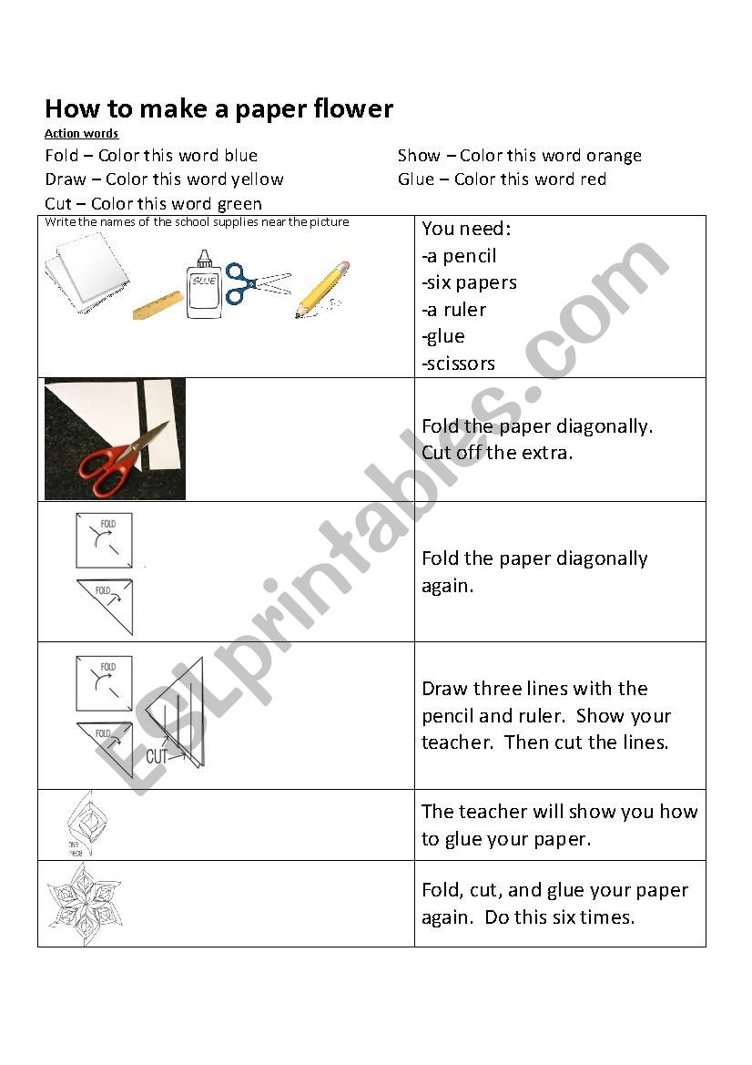 How to make a paper flower worksheet