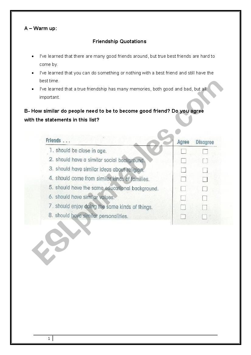 Friendship worksheet