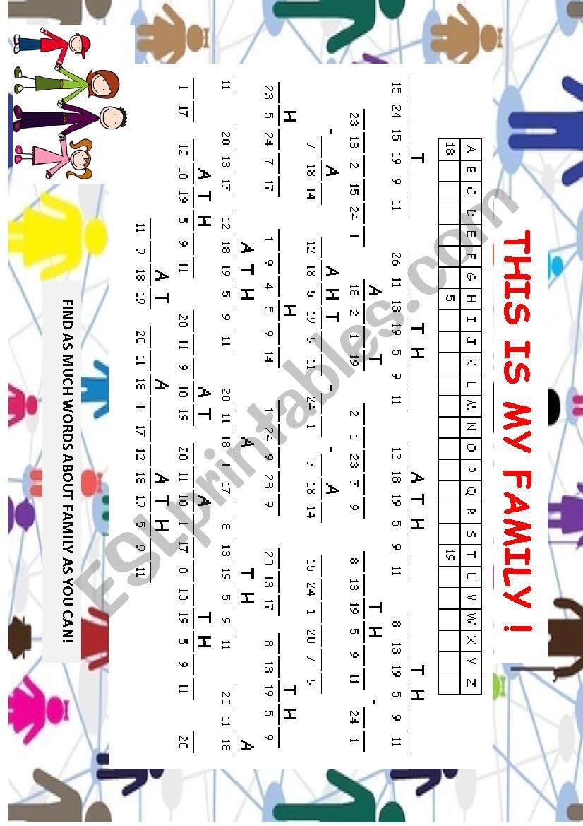 family cryptogram worksheet