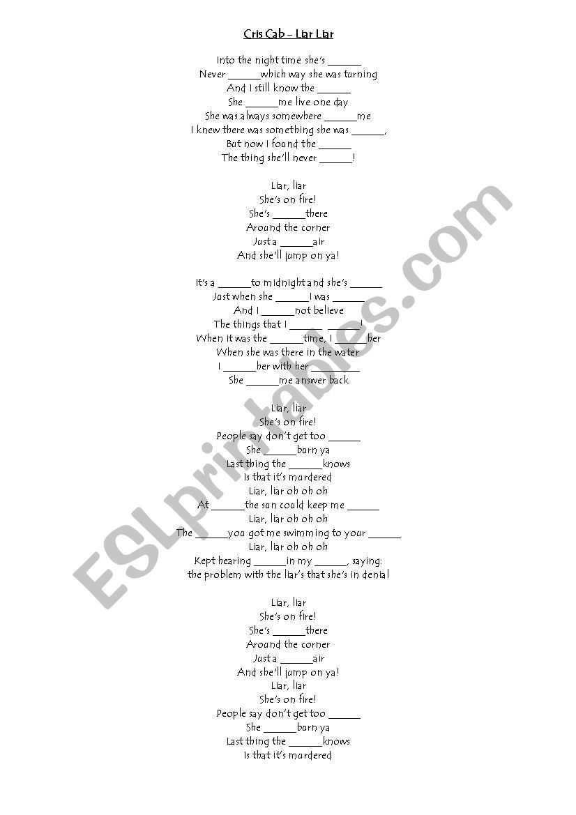 Cris Cab - Liar liar worksheet