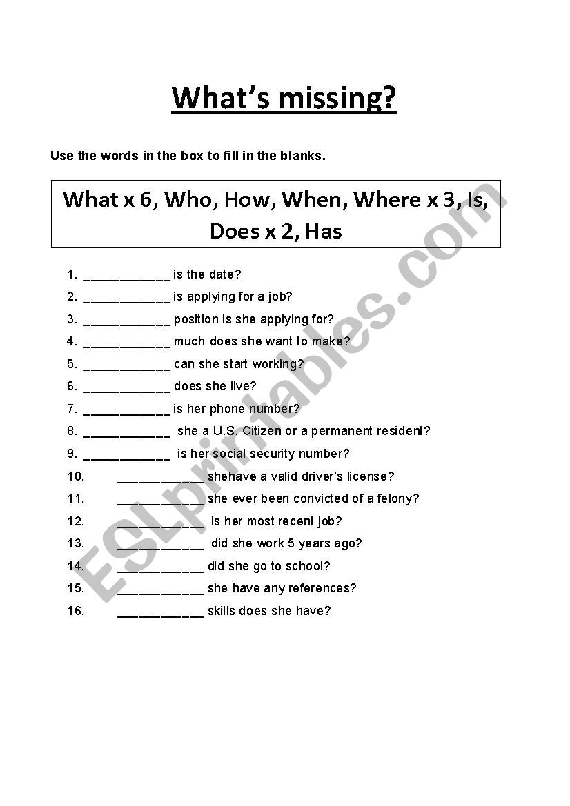 Job Application Pair Work worksheet