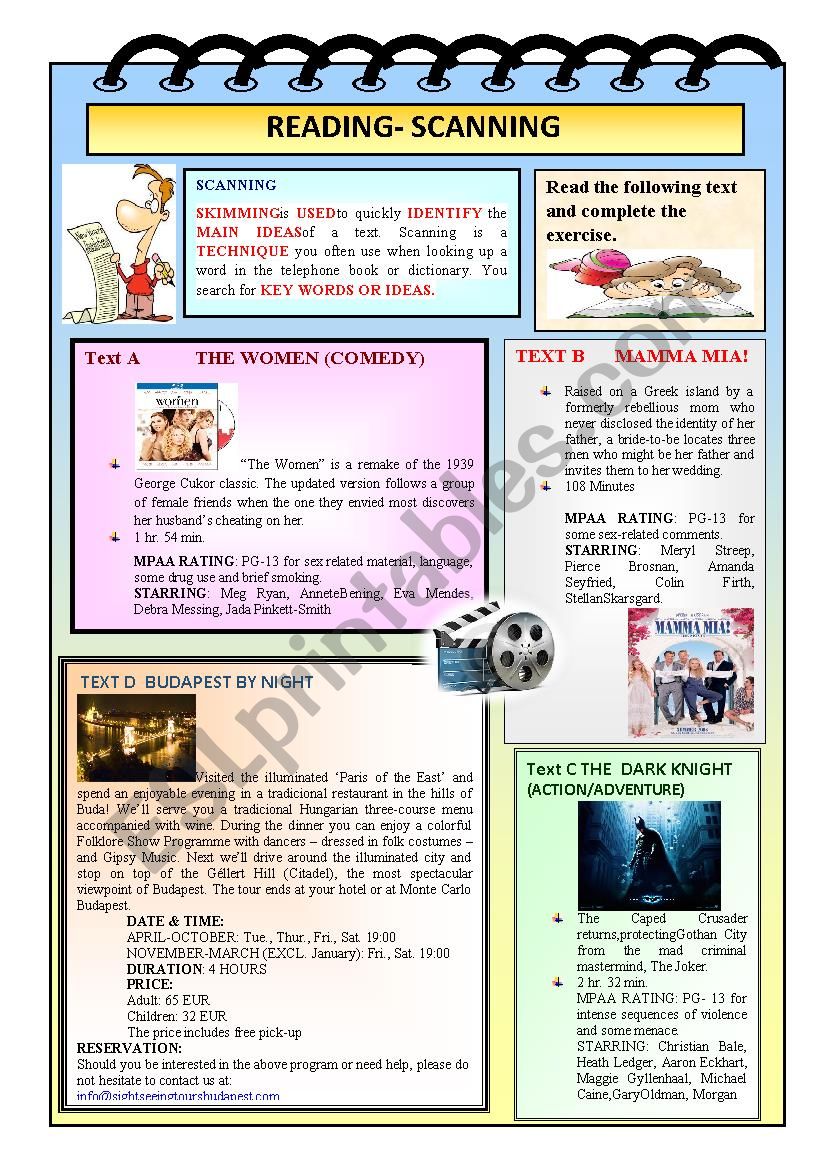 Reading - Scanning - ESL worksheet by gisele10