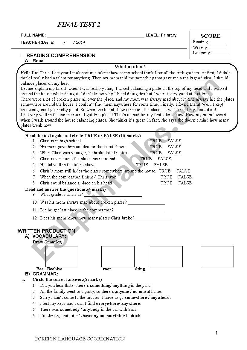 test 2 for kids worksheet