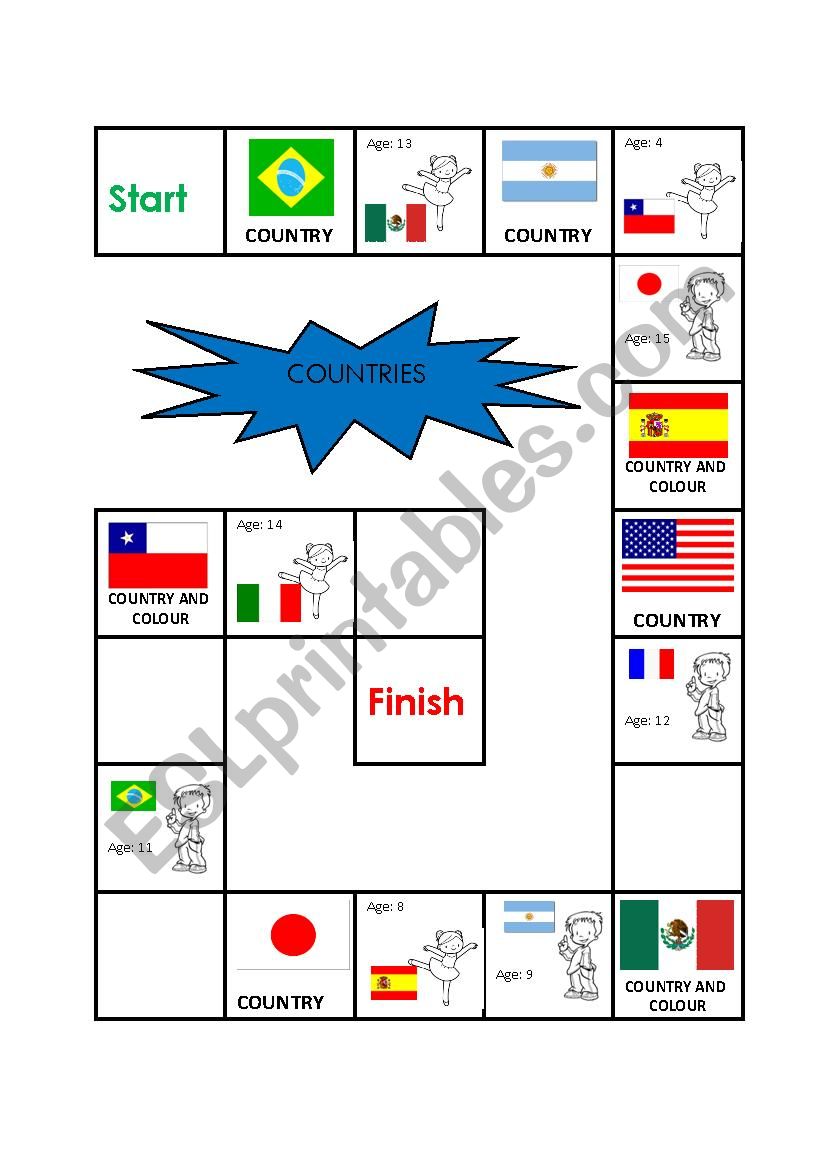 countries board game worksheet