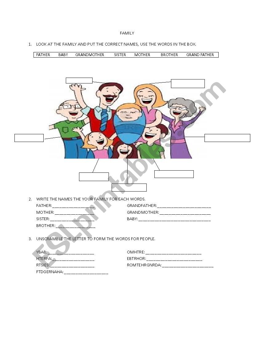 FAMILY MEMBERS worksheet