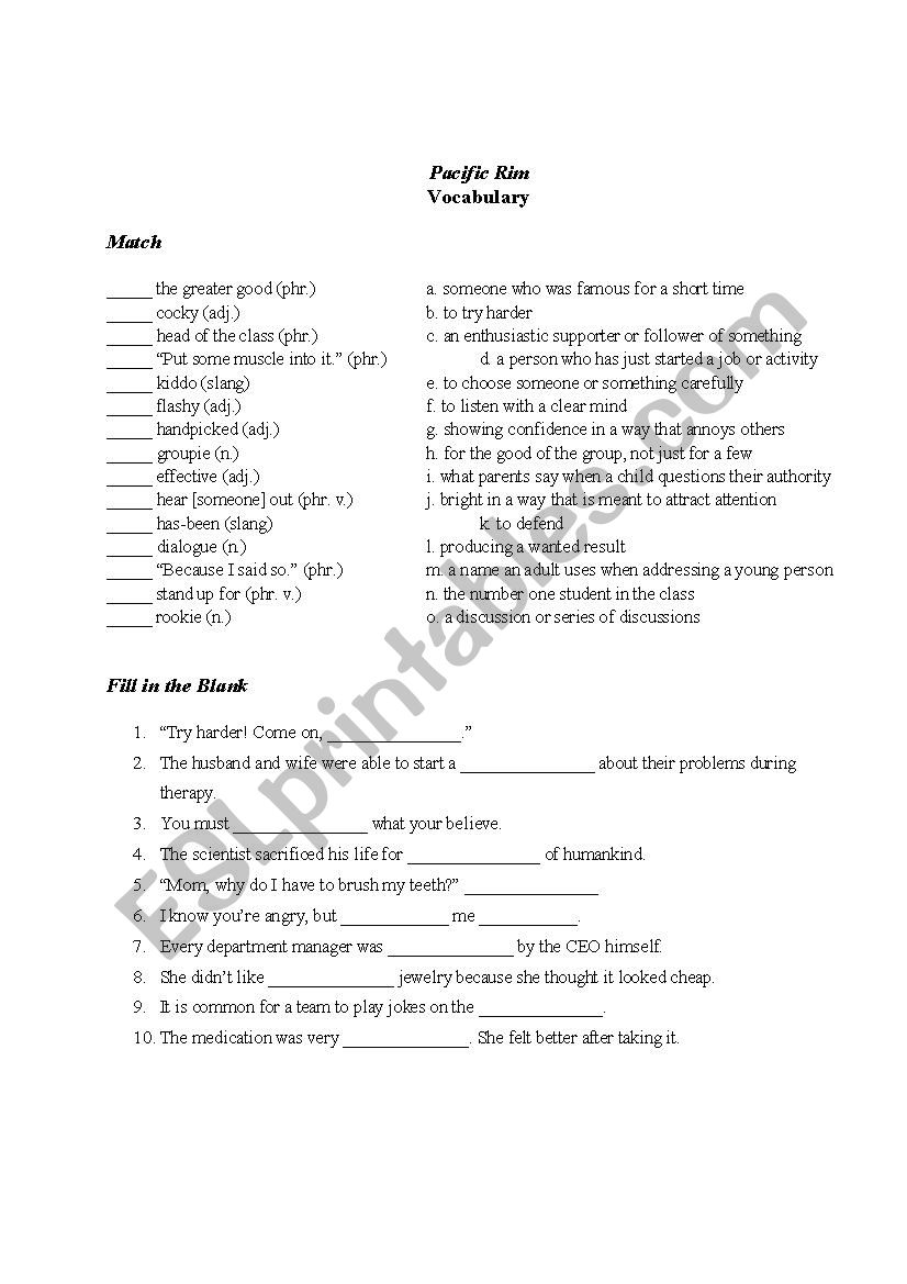 Pacific Rim Movie Vocabulary Exercises