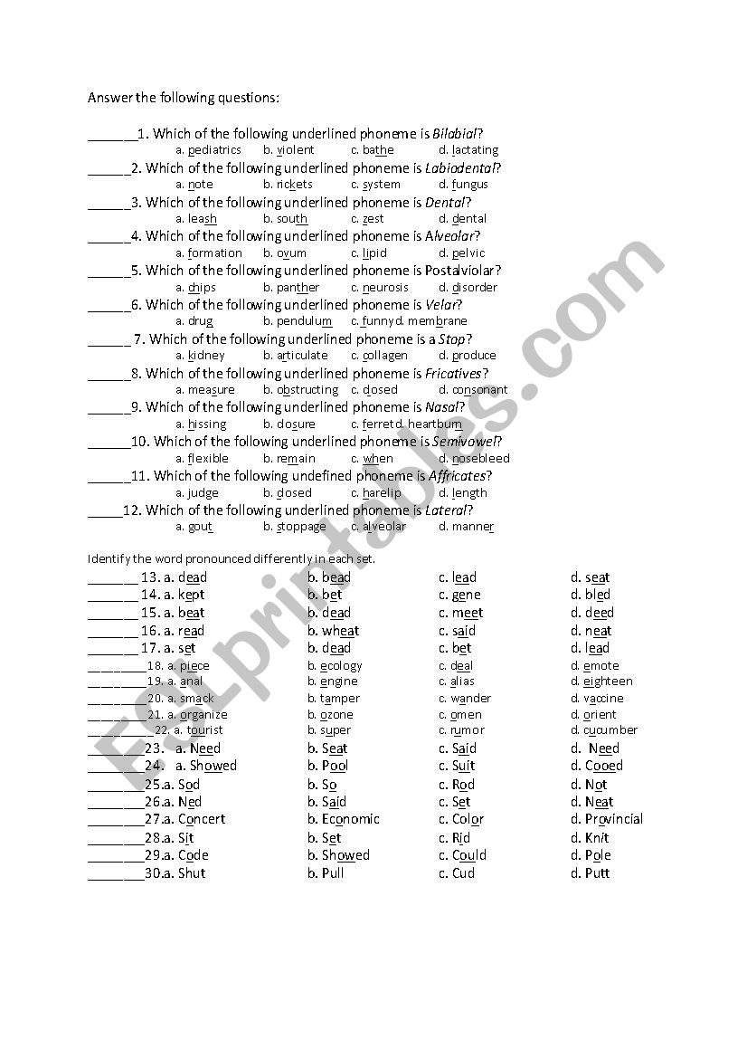 Vowel sounds worksheet