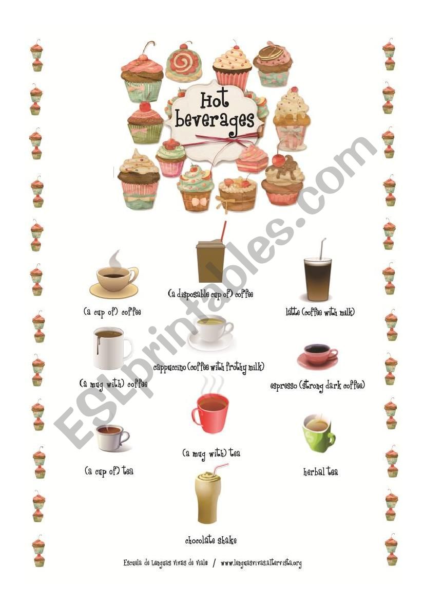 Hot beverages mini pictionary worksheet