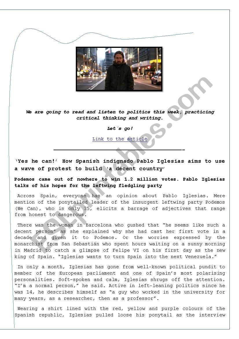 Who is Pablo Iglesias? worksheet