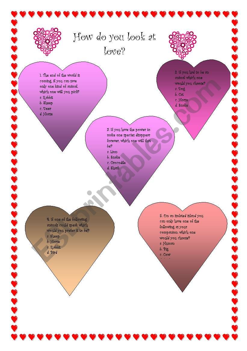 How do you look Love worksheet